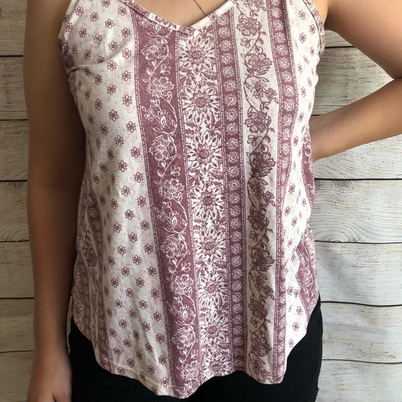 Pink/White Floral Loose Cami V-Neck Front/Back - Picture 2 of 5